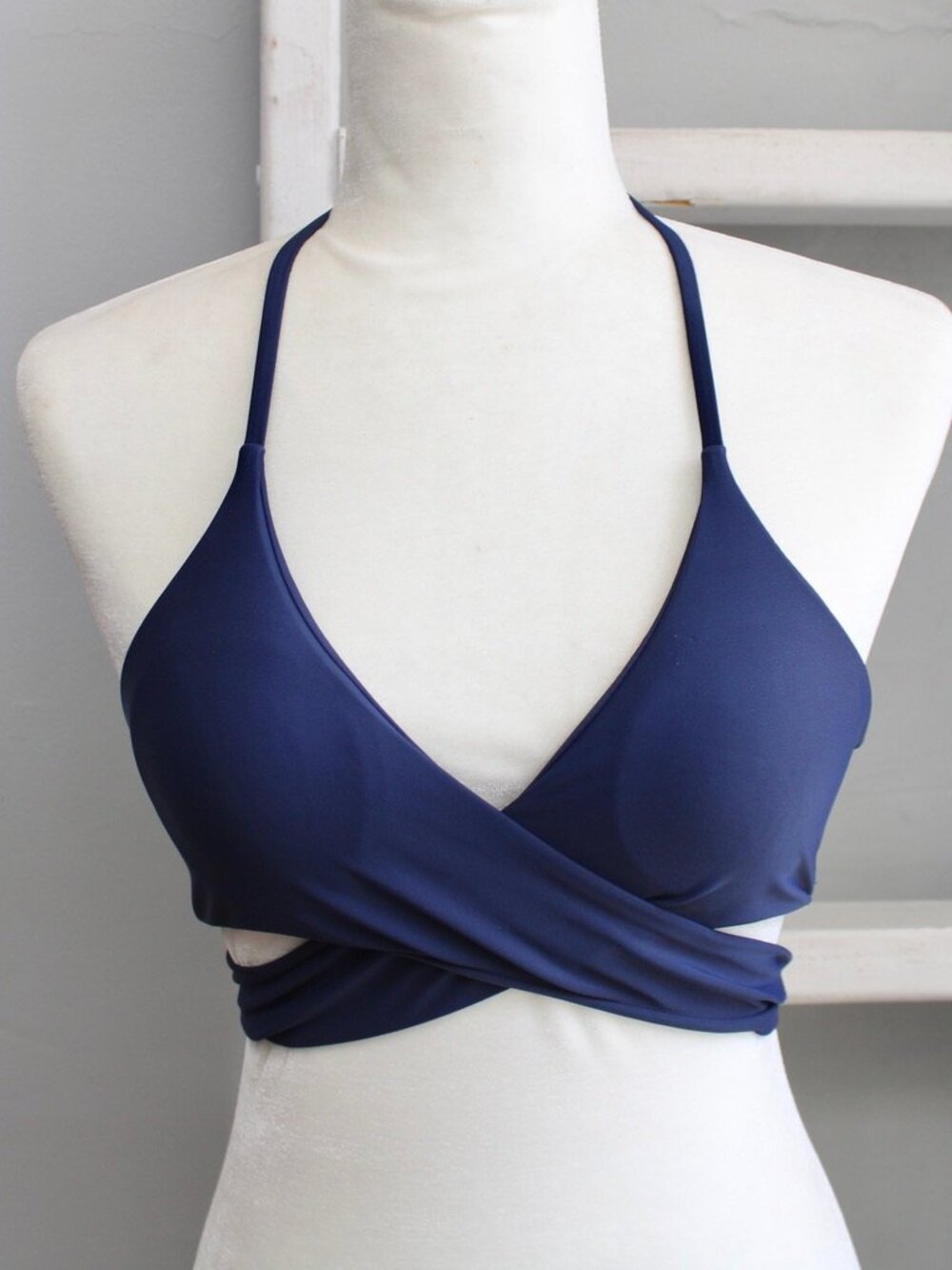 SHEKINI Halter Bikini Padded Top Criss Cross String Swimsuit Navy Blue sz Small